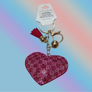 🦄 Pink Plaid Heart Bling Puffy Rhinestone Bag Charm/Keychain!